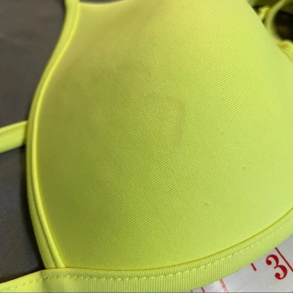Forever 21 Neon Yellow Triangle Bikini Top Size L, Adjustable Swimwear